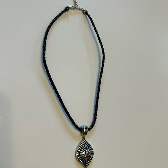 Silver and Black Southwestern Pendant Necklace - Picture 2 of 2